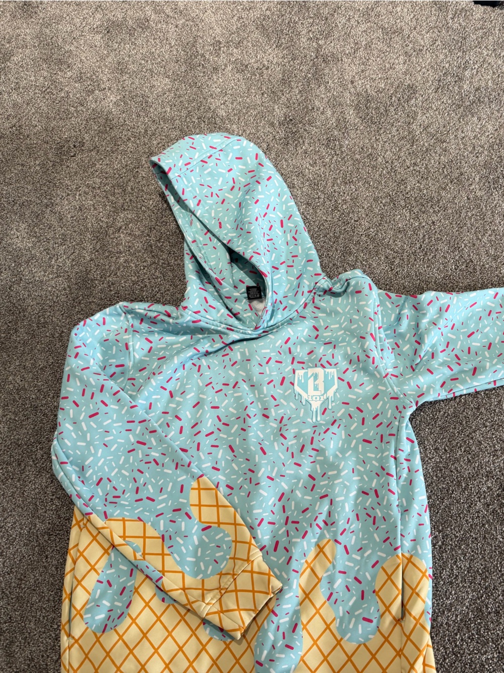 Baseball Lifestyle 101 Kids Hooded Pullover in Mint with Yellow Ice Cream Print